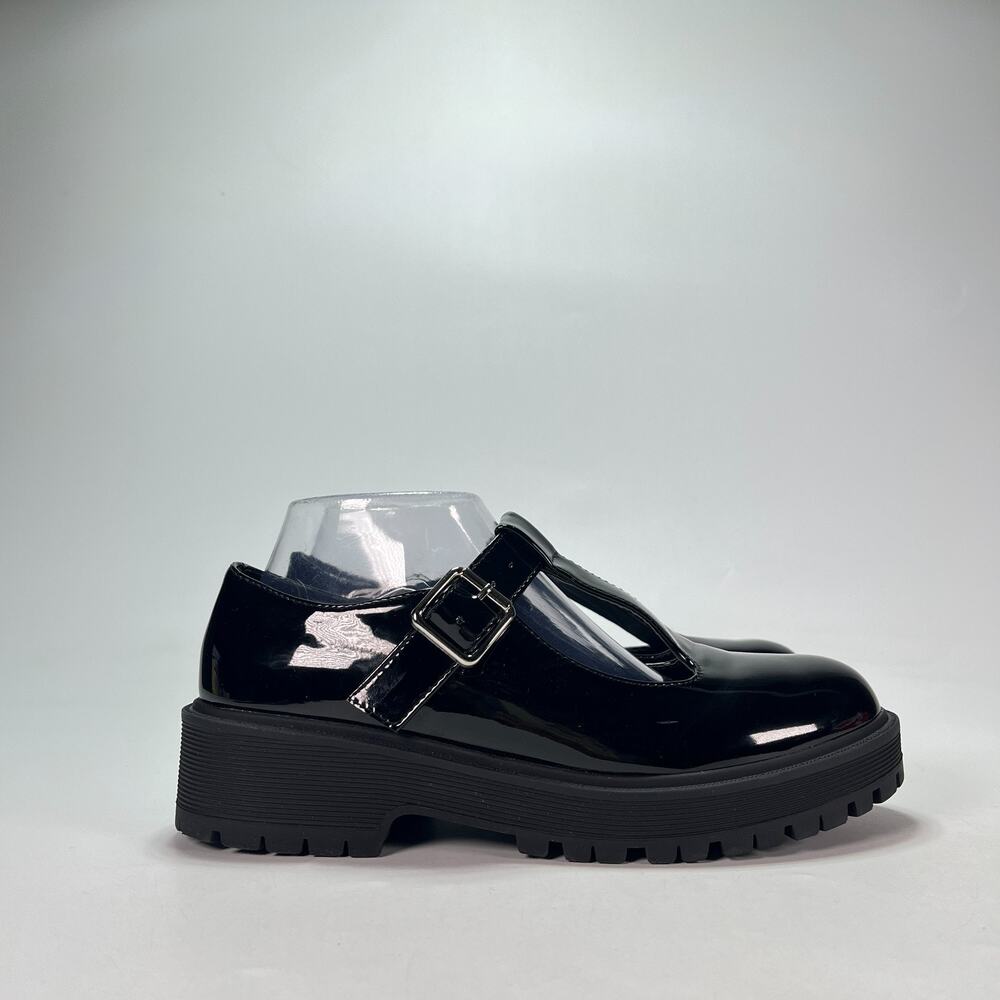 Forever Black Glossy Patent T-Bar Chunky Platform Mary Jane Shoes Women's Sz 7.5